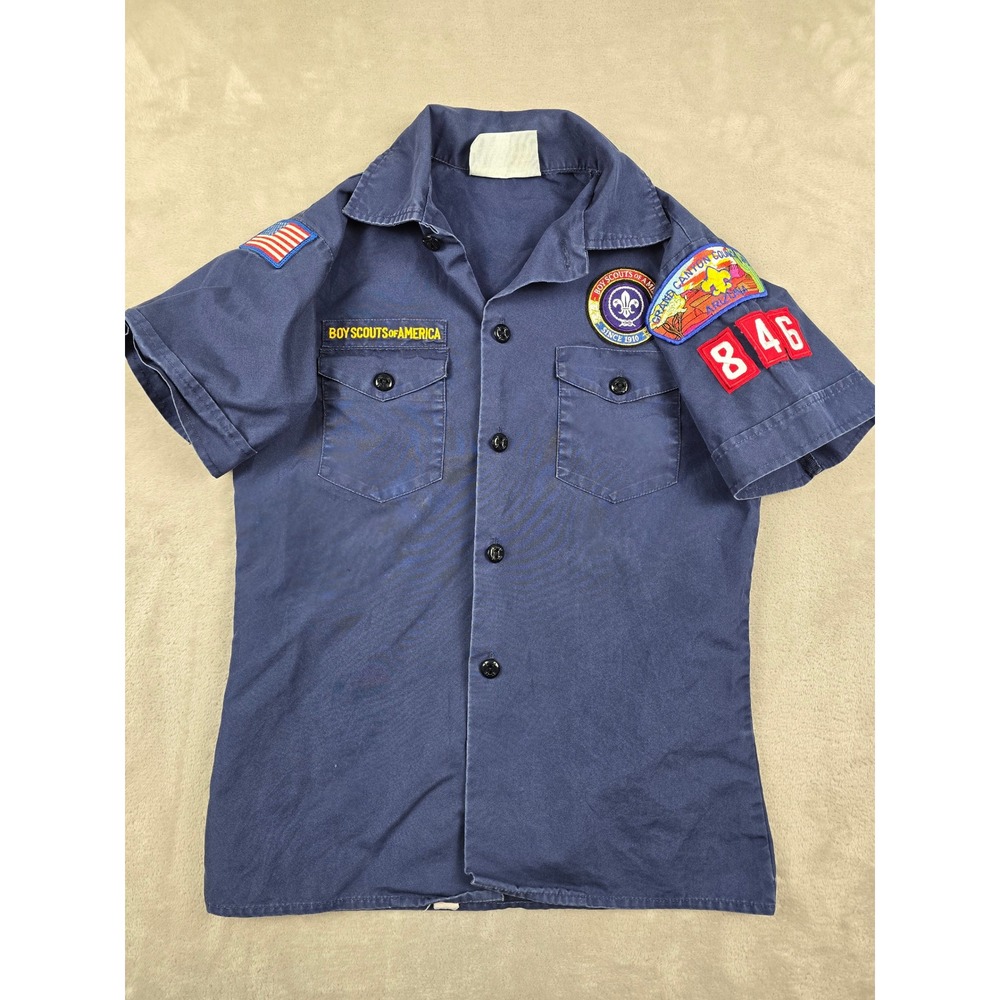 Boy‎ Scouts of America Uniform Shirt Kids Youth Medium Blue Patches Short Sleeve